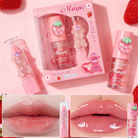 Baume à lèvres ours mignon en forme de fraise, gloss rose longue tenue hydratant, huile à lèvres liquide minérale végétalienne, ensemble de maquillage pour filles