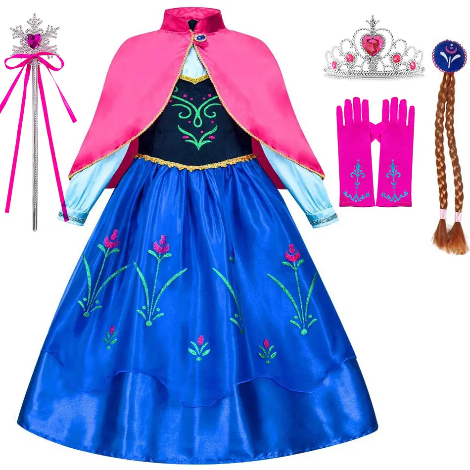 Enfants Carnaval Princesse Déguisement Fête Anna Robe avec Cape