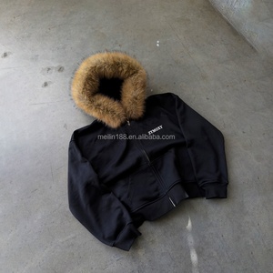 Clothing Factory Custom Blank Cropped Faux Furh Hoodies <b>Zip</b> <b>up</b> <b>Jackets</b> Design Oversized Faux Fur Hoodie Hoodies Men High Quality - Product Image 3