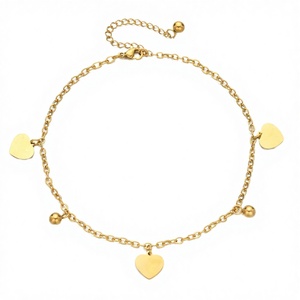 ขายส่งกำไลข้อเท้าแฟชั่นรูปหัวใจชุบทอง 18K สแตนเลส 20 แบบ พร้อมจี้ห้อย ของขวัญสำหรับทุกเพศ - Product Image 3