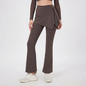 Women 2 In 1 Skirt Overlay <b>Flared</b> Workout Pants High Waist Tummy Control Yoga <b>Leggings</b> Pilates Sports Running Trousers Wholesale - Product Image 1