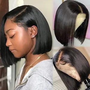 Bob Lace Front Wig For Black Women Straight Bob Human Hair Wigs 4x4 Lace Closure With Baby Hair 150% Density Short Black Bob Wig