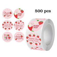 Autocollants d'étanchéité autocollants « Merci » motif fraise d'été, étiquettes imperméables pour emballage cadeau, fournitures de décoration pour fêtes d'anniversaire