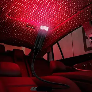 Luminária led para teto de carro, estrela, usb, lâmpada decorativa, ajustável, para decoração de interior do carro, vermelha, cor roxa