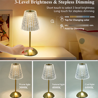 Lámparas de Mesa LED de Lujo Inalámbricas Recargables con Función Táctil, Funcionamiento a Batería, con Pantalla de Cristal Dorado Vintage, Regulables, para Restaurante