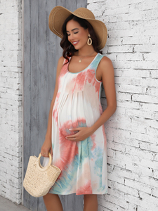 Disponibile – Abito Premaman Estivo Casual con Scollo a U, Senza Maniche, Tinta Unita, Plissettato, Linea ad A, Lunghezza Media Polpaccio, Traspirante, Vestibilità Ampia per Uso Quotidiano - Product Image 3