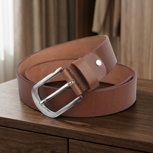 Brown Cow Hide Leather Party Style Men's Belt Custom Steel Square Pin Buckle Eco-Friendly Waterproof Durable High Strength Solid - Product Image 1