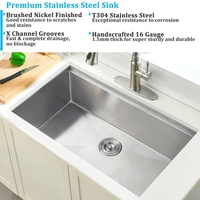 Évier de cuisine professionnel en acier inoxydable SUS304 brossé, fait main, à cuve unique, avec planche à découper en bois, égouttoir et accessoires complets