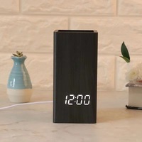 Porte-crayons créatif multifonctionnel pour enfants Horloges LED Porte-stylo Réveil de bureau en bois pour étudiants
