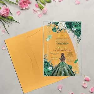 Verde Esmeralda Invitación de quinceañera Diseño floral Estante de exhibición de vidrio acrílico <span class=keywords><strong>Mis</strong></span> Quince Sweet 15 XV anos 15 anos Español - Product Image 2