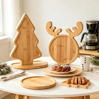 Plateau de service en bois en forme de sapin de Noël avec rebord surélevé, plateau en bambou naturel, planche de table décorative pour les fêtes, vente en gros directe d'usine
