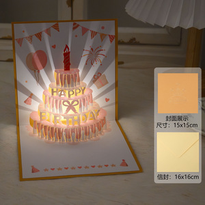 Tarjeta de <span class=keywords><strong>Cumpleaños</strong></span> 3D con Luz Musical, Diseño de Pastel Colorido, Tarjeta de Felicitación Luminosa de Alta Gama con Grabación de Voz para Regalos de <span class=keywords><strong>Cumpleaños</strong></span> - Product Image 3