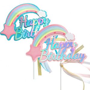 Adornos de Papel para Pastel de Cumpleaños con Diseño de Arcoíris, Decoración para Pastel - Product Image 1