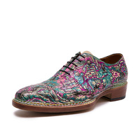 Les Trois Loyautés de Taoyuan - Chaussures Formelles Traditionnelles Chinoises pour Hommes en Cuir Véritable d'Alligator Peintes à la Main