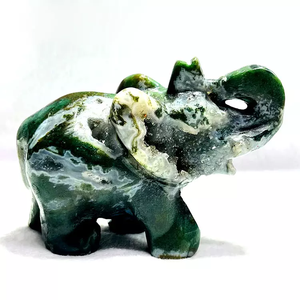 Piedra natural curativa para decoración del hogar, <span class=keywords><strong>elefante</strong></span> de ágata musgo con cristal tallado, piedra pulida - Product Image 2