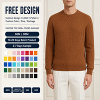 Pull pour homme personnalisé avec logo d'usine, col rond, manches longues, tricot torsadé motif losanges, poignets et ourlet côtelés, classique, vente en gros