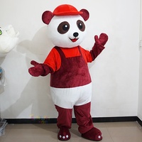 Costume de Mascotte Panda Rouge Personnalisé avec Logo, Taille Adulte, en Peluche, pour Publicité et Promotion d'Événements (Vente en Gros)