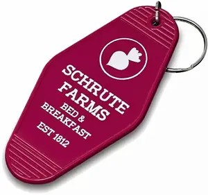 Promotional item Customised Sublimation Blank Plastic ABS Retro vintage Hotel room Keychain llaveros Key rings with Logo