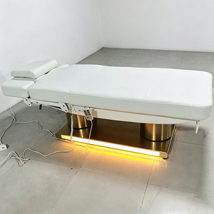 Luxury Modern Beauty Salon Spa Equipment Gold Metal Double Cylinder Base 3/4 Motors Professional Electric Facial Massage Bed - Product Image 4