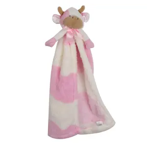 Grosir Promosi Kreatif Hewan Snuggler Lovey Netral Sapi Pink Selimut Keamanan dengan Boneka Binatang untuk Anak-anak