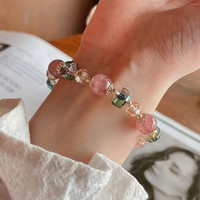 Nouveau Bracelet Minimaliste en Cristal de Quartz Fraise et Strass pour Femme, Élégant et Polyvalent, avec Perles de Cristal ; Bijoux en Gros