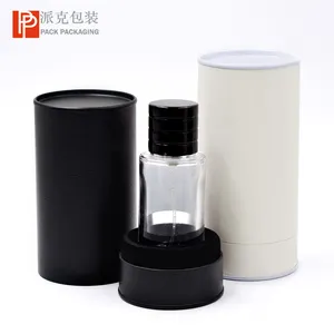 Luxury White Black Leather Grain Cosmetic Packaging Round Cylinder Gift Box For Perfume Bottle Recyclable