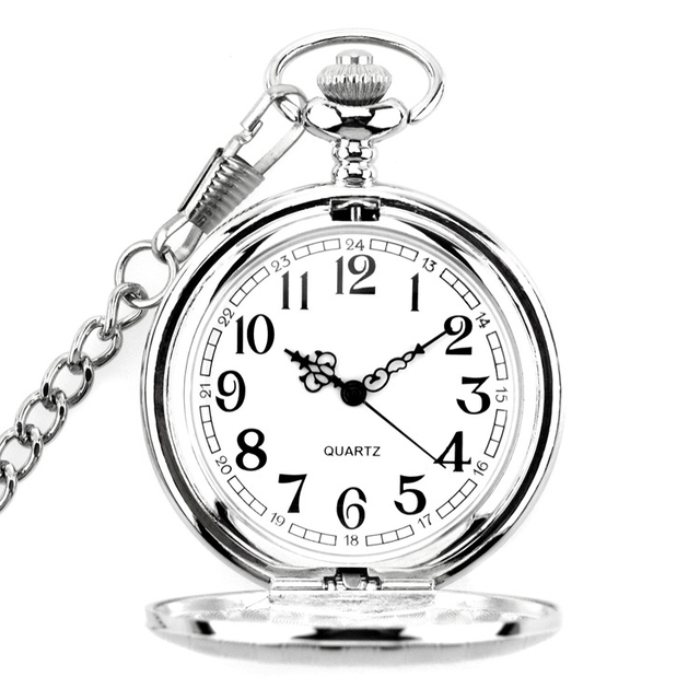 Factory Price Vintage Engraving Silver Pendant Gift Quartz Pocket Watch with Keychain