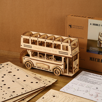Kit de construction de puzzle 3D en bois de bus à deux étages mécanique en gros pour l'assemblage par les adultes