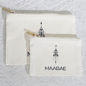 Natuurlijke recyclebare canvas toilettas met aangepaste logo opdruk, biologisch katoen, make-up tas met rits - Product Image 2