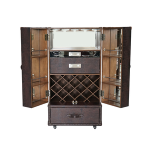 Retro Luxury Decorative PU Furniture Bar Whisky Wine <strong>Drinks</strong> Shelf <strong>Display</strong> <strong>Cabinets</strong> With Casters - Product Image 4