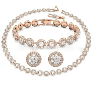 <span class=keywords><strong>Bracciale</strong></span> in Acciaio Inossidabile Placcato Oro 18K con Cristalli <span class=keywords><strong>e</strong></span> Diamanti per Donne, Set con <span class=keywords><strong>Collana</strong></span> Romana Europea <span class=keywords><strong>e</strong></span> Americana Completamente Tempestata di Diamanti - Product Image 4