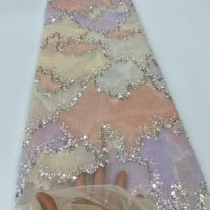 أحدث تصميم عالي الجودة أنيق شبكي مصنوع يدويًا مطرز بالخرز دانتيل فرنسي مع قماش ترتر لحفل الزفاف للحفلات - Product Image 1