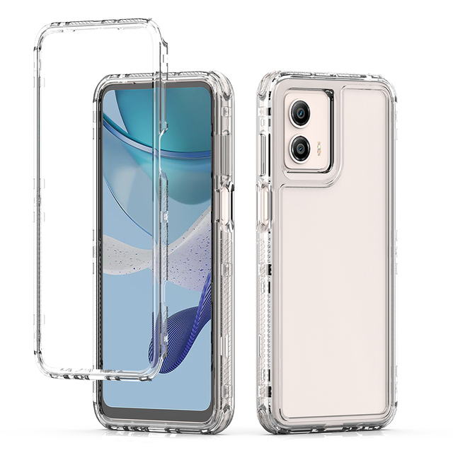 G53 3 In1 Anti-Yellowing Transparent Crystal Acrylic Clear Hard 360 Protective Phone Case for Motorola Moto G53 G45 G85 G23 5G