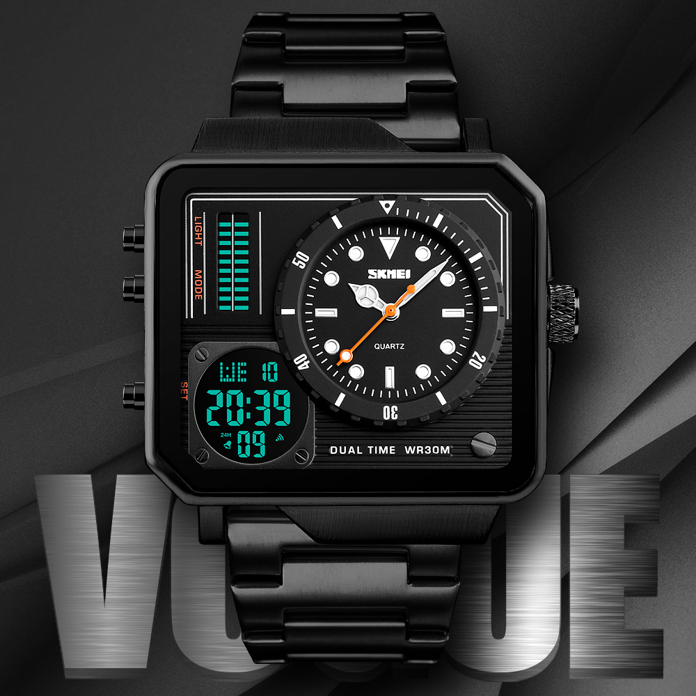 Аналоговые цифровые часы SKMEI 1392 с большим циферблатом, многофункциональные часы с двойным циферблатом и хронографом