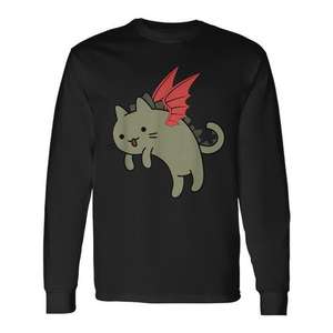 T-shirt à manches longues avec motif de chat vert et dragon mignon - Product Image 1