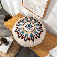 Housse de coussin brodée de style exotique Inde-Maroc, style clan rétro, motif floral géométrique, taie d'oreiller ronde