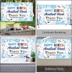 Toile de fond pour la Semaine de la Remise en Valeur des Assistants Dentaires, bleue, avec bannière de remerciement « Happy Dental Assistant Week », pour photomaton - Product Image 6