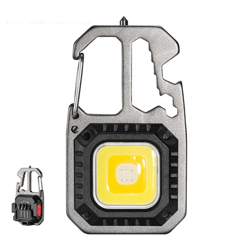 COB LED Tahan Air Portabel Multi Fungsi Gantungan Kunci Mini Senter Isi Ulang dengan Obeng dan Pembuka Botol