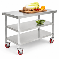 Livraison rapide, table de travail en acier inoxydable pour la restauration, 201, robuste, 2 niveaux, pieds renforcés, pour restaurant