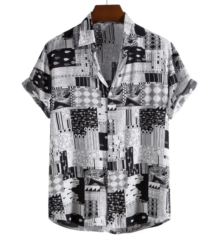メンズハワイアン半袖プリントシャツ快適なコットンシャツメンズホリデープリントシャツサイズ2XL