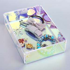 <strong>Clear</strong> Acrylic Rectangle Iridescent <strong>Jewelry</strong> Storage <strong>Box</strong> With Lid - Product Image 3