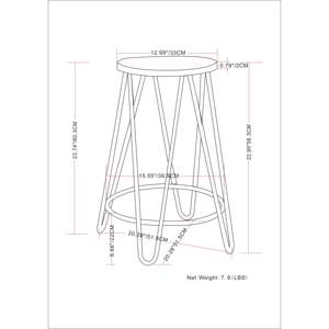 Taburete de bar contemporáneo Db Simeon de 24 pulgadas con asiento de madera color marrón cacao y estructura de hierro negro para uso en bares domésticos. - Product Image 5