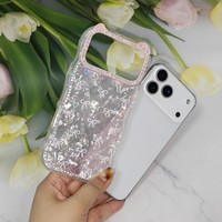Coque de téléphone irisée en forme de cœur avec nœud, cadre d'appareil photo en strass oreilles de chat, bord ondulé transparent pour iPhone 11 12 13 15 16 17 Pro Max