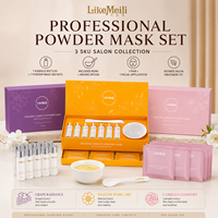 LikeMeili 3 SKU Ensemble de masques en poudre peel-off, 7 flacons d'essences, 7 sachets, bol et cuillère, à la malva, au raisin et au camélia, hydratant et lissant pour le visage