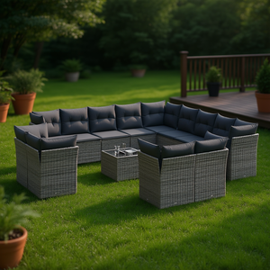 Conjunto de Sofás de Jardín de Ratán Moderno, Muebles de Exterior para Más de 10 Personas, Diseño Contemporáneo, Color Gris - Product Image 2