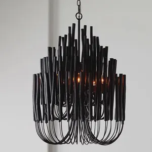 Wooden Pendant Black White Coated Frame Indian Metal Handicrafts Pendant chandelier lights