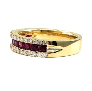 Lujo precioso diseño casual 18K oro amarillo de alta calidad diamante rubí corte cuadrado anillos de boda invisibles para dama - Product Image 3