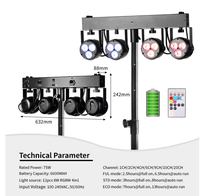 Luces LED de escenario a batería al por mayor, foco PAR de 4 cabezales con control remoto DMX512, sistema de iluminación para DJ con soporte