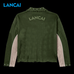 <b>Men's</b> Cotton Screen Printing Rhinestone Wear Fitness Breathable Mesh Hollow Bottom <b>Shirt</b> Mesh Long Sleeve Drop Shoulder T-<b>shirt</b> - Product Image 3