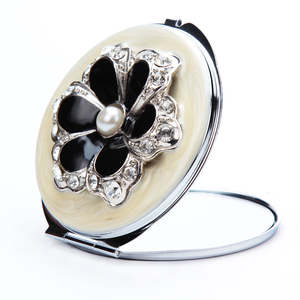 Portable Round Silver Chrome Metal Enamel Floral Cosmetic <b>Compact</b> <b>Mirror</b> Dual HD Glass Lens Folding Handbag Vanity <b>Mirror</b> - Product Image 4